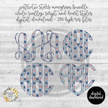 Patriotic Stars Monogram - Multiple Styles - Digital Download