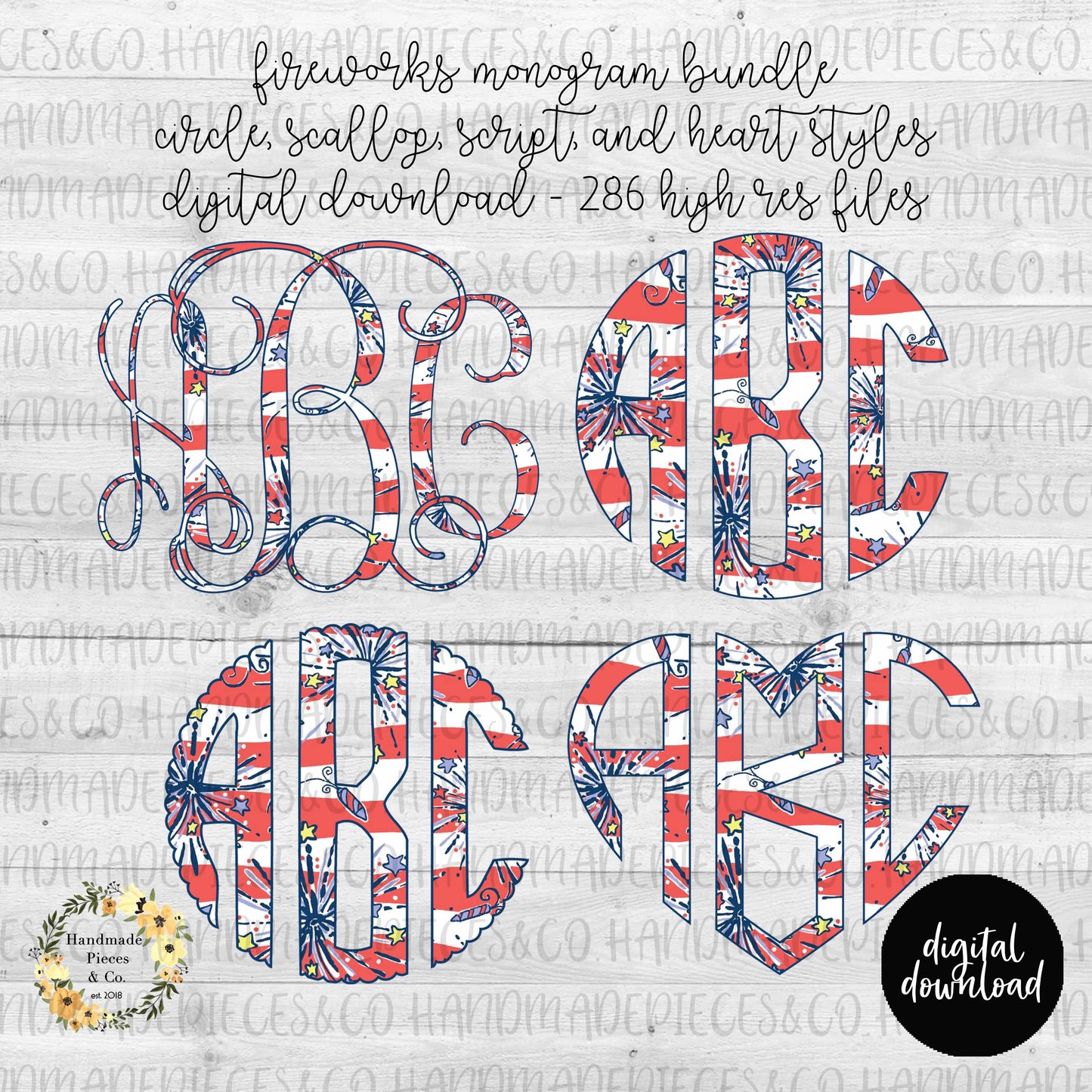 Firecracker Monogram - Multiple Styles - Digital Download