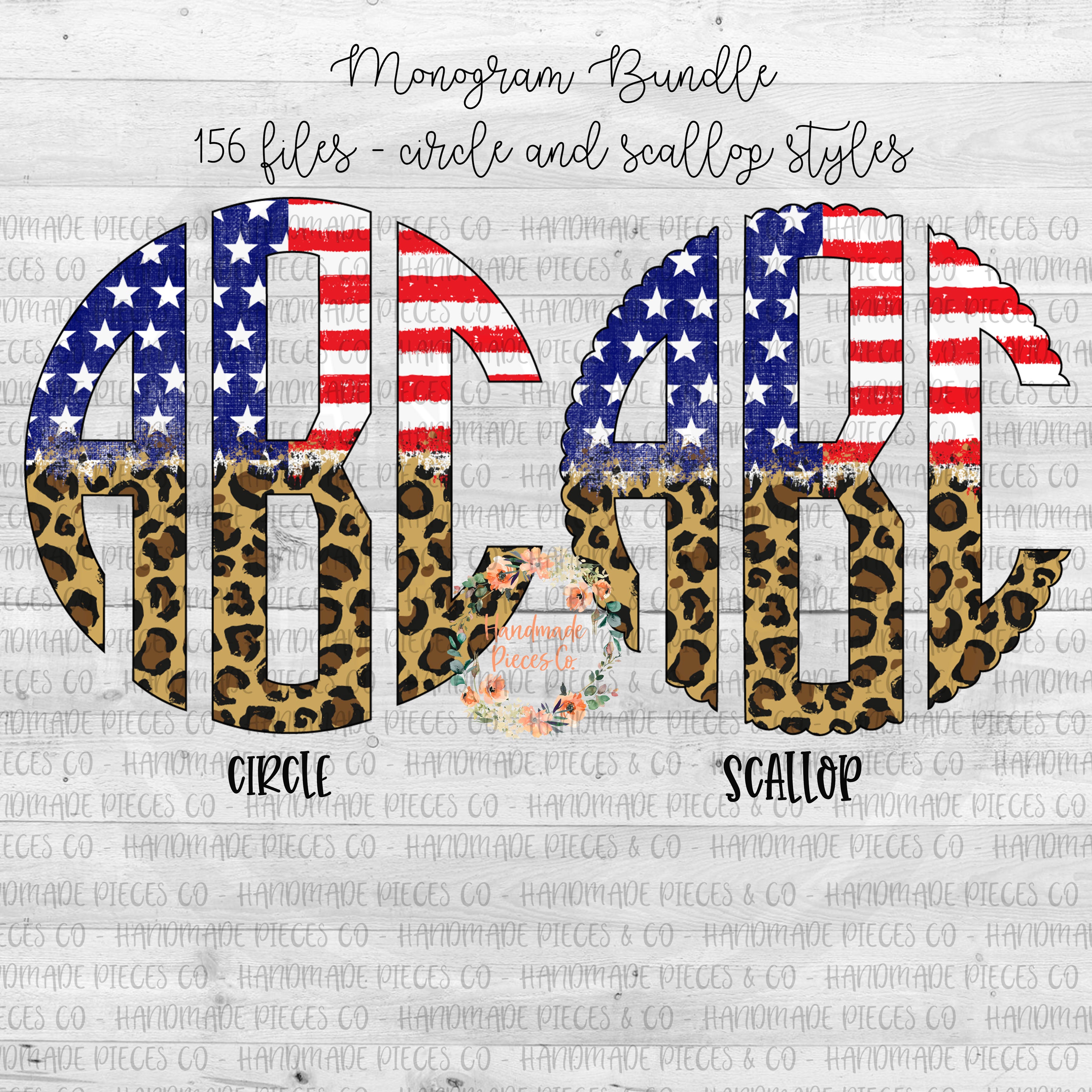 Stars and Stripes Monogram, Leopard Split - Multiple Styles - Digital ...