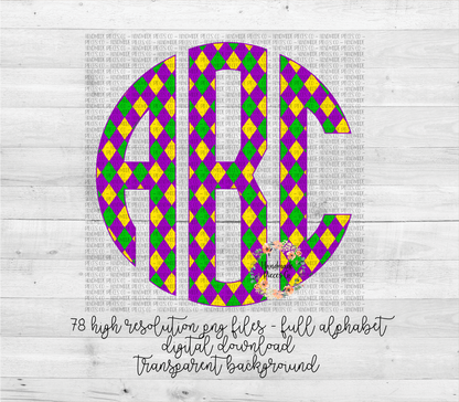 Mardi Gras Plaid Monogram 2 - Multiple Styles - Digital Download