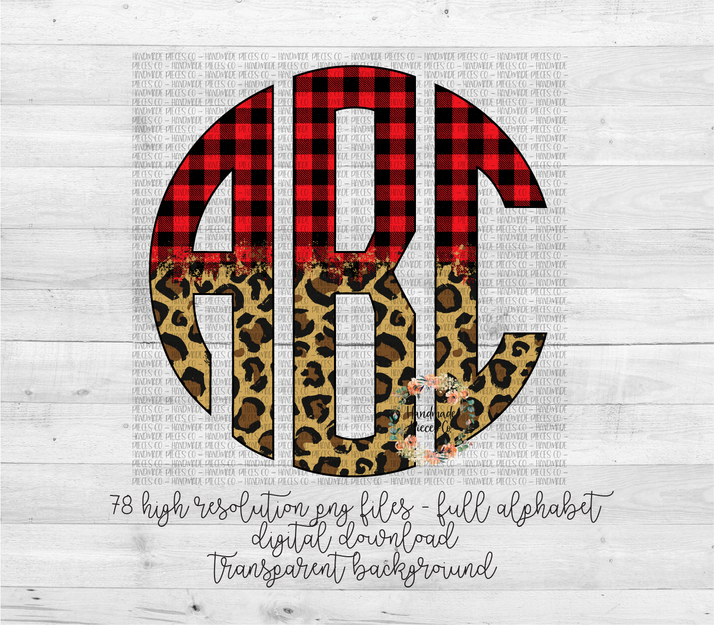 Leopard and Red Buffalo Plaid Split Monogram 2 - Multiple Styles - Digital Download