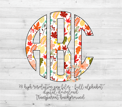 Fall Leaves Monogram - Multiple Styles - Digital Download