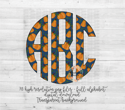 Pumpkin Monogram, Blue - Multiple Styles - Digital Download