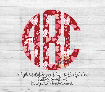 Valentine's Themed Heart Mix Monogram - Multiple Styles - Digital Download
