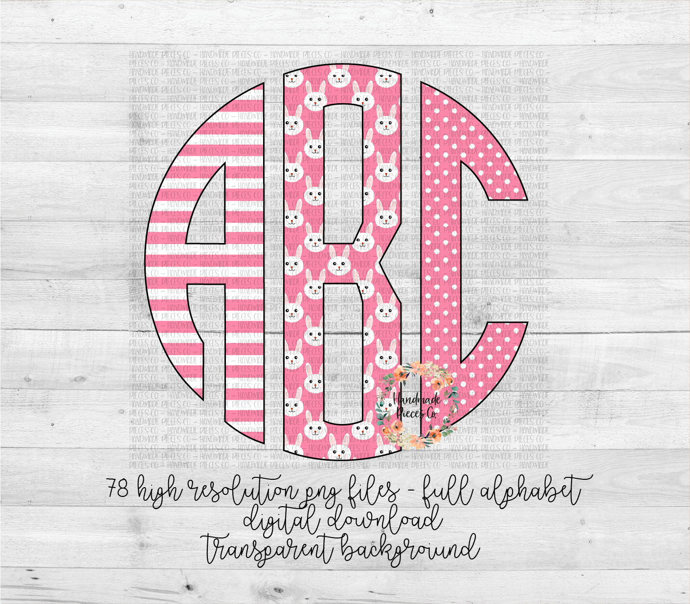 Easter Trio Monogram, Easter Bunny Pink - Multiple Styles - Digital Download