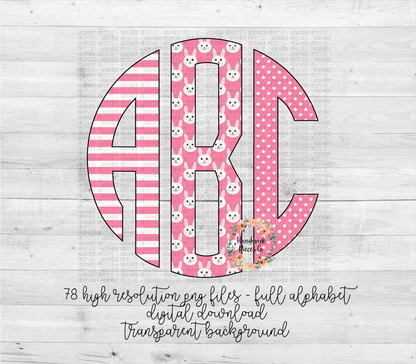Easter Trio Monogram, Easter Bunny Pink - Multiple Styles - Digital Download