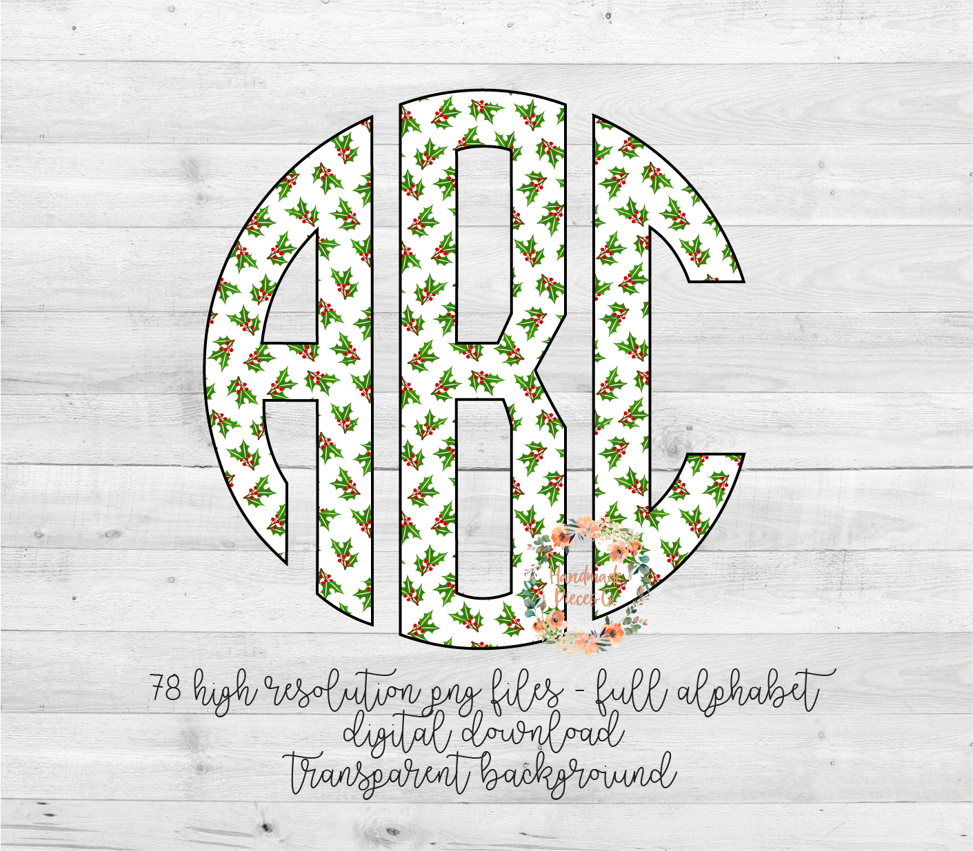Christmas Mistletoe Monogram- Multiple Styles - Digital Download