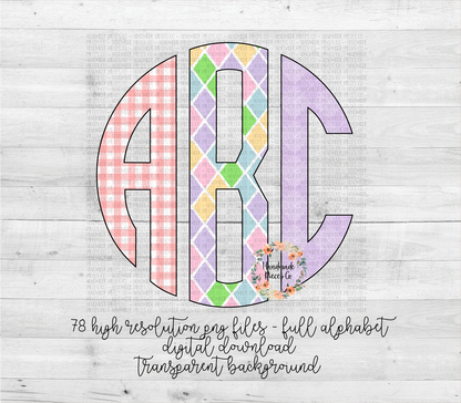 Easter Trio Monogram, Plaid - Multiple Styles - Digital Download
