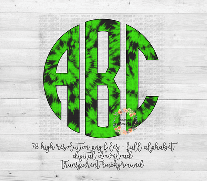 Halloween Tie Dye Monogram, Green - Multiple Styles - Digital Download
