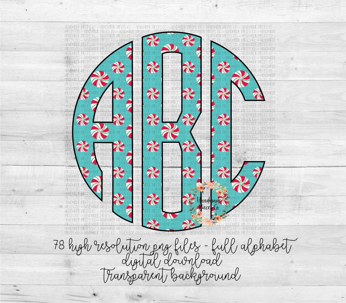 Peppermint Monogram, Blue - Multiple Styles - Digital Download