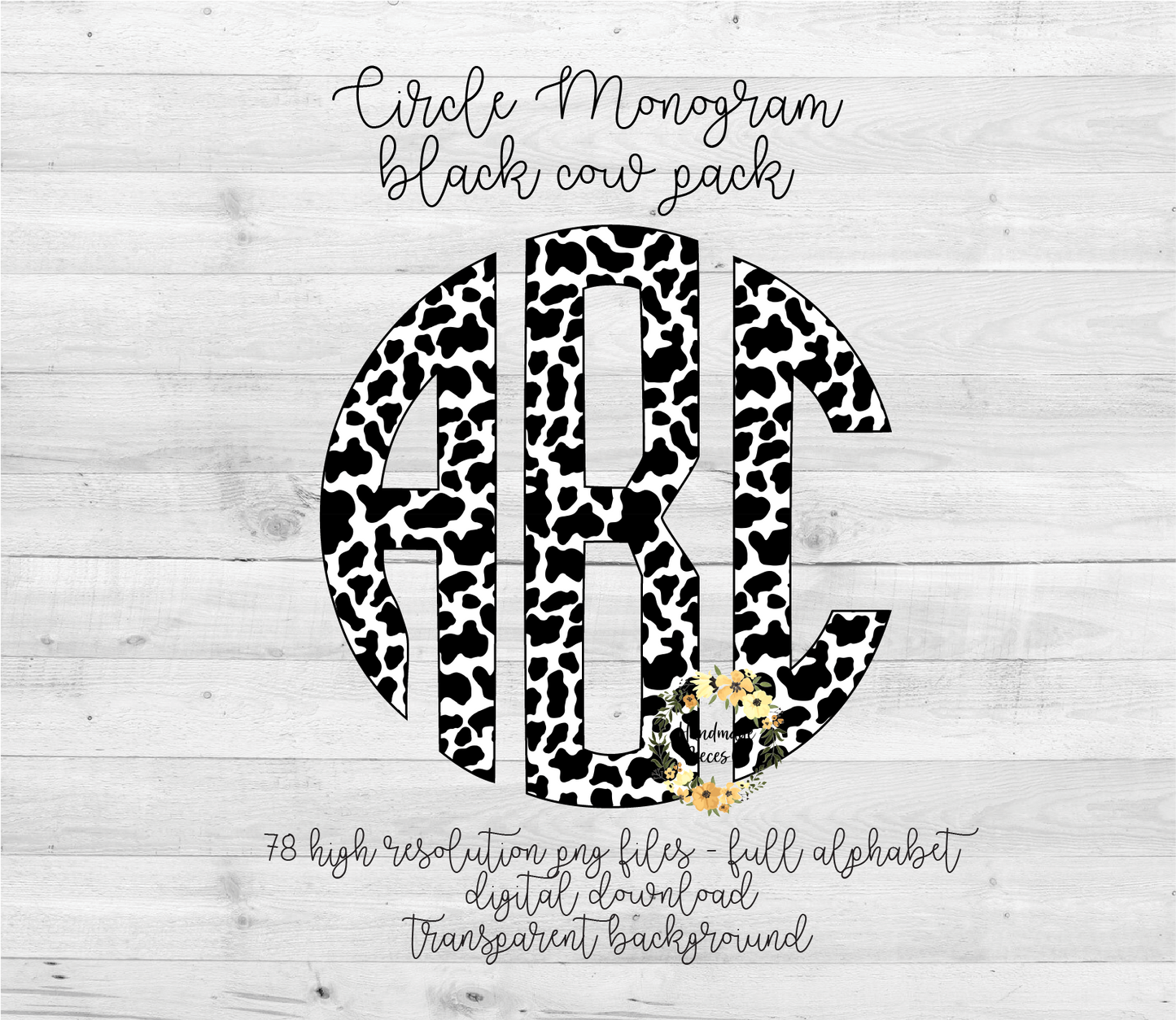 Cow, Black Monogram - Multiple Styles - Digital Download