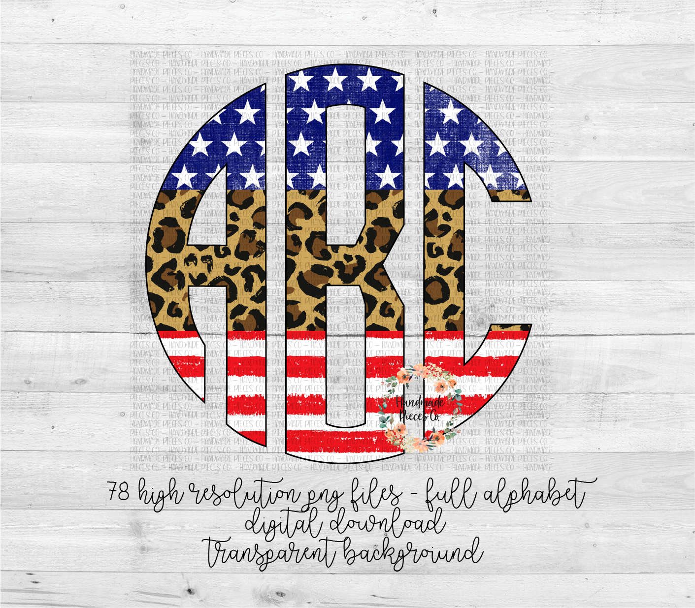 Patriotic Monogram, Stars Stripes & Leopard Split - Multiple Styles - Digital Download