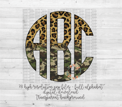 Leopard Camo Split Monogram - Multiple Styles - Digital Download