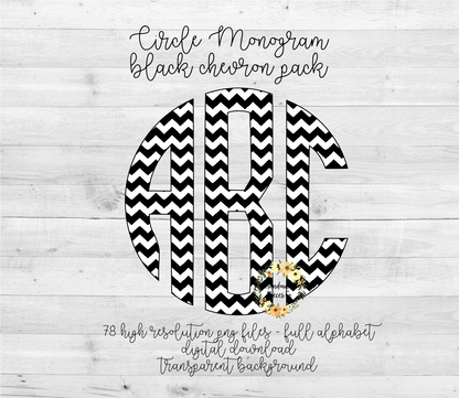 Chevrons, Black Monogram - Multiple Styles - Digital Download