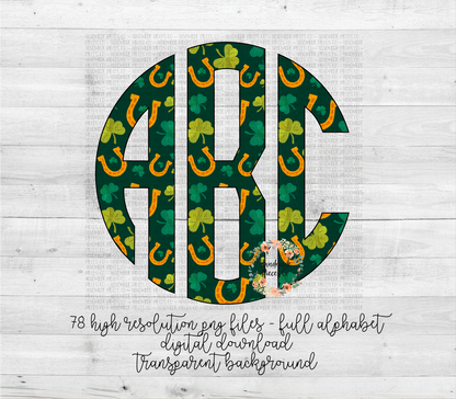 St. Patrick's Day Monogram, Shamrock and Horseshoes - Multiple Styles - Digital Download