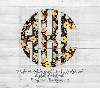 Fall Floral Monogram, Version 1 - Multiple Styles - Digital Download