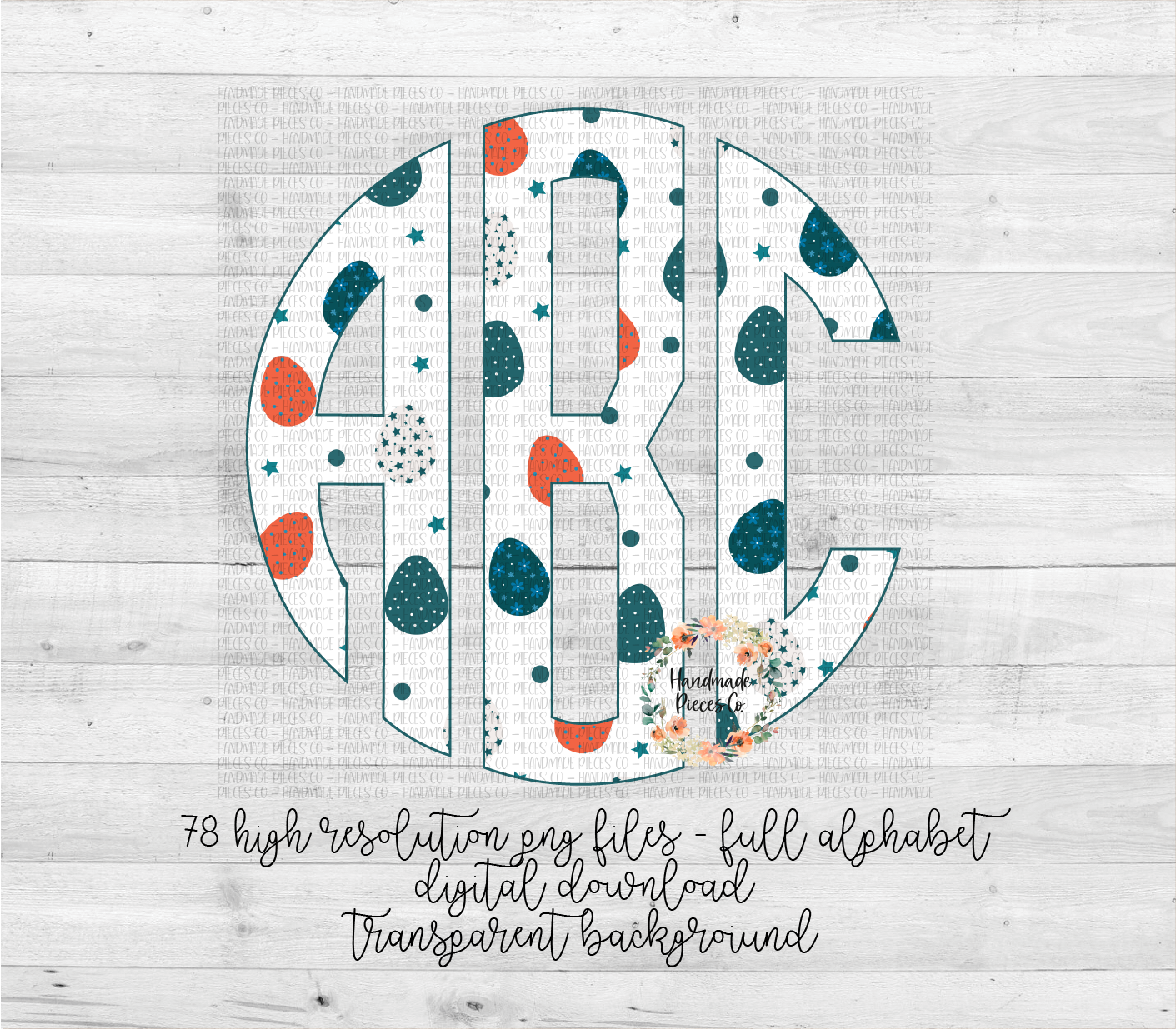 Easter Egg, Turquoise and Orange Monogram - Multiple Styles - Digital Download