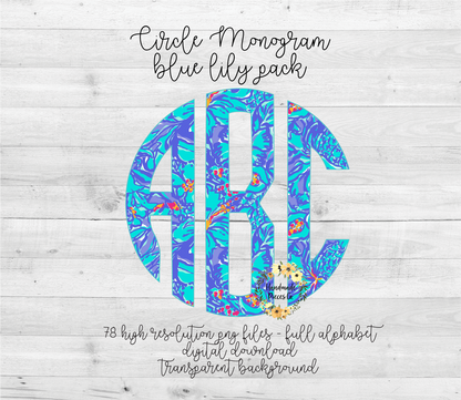 Blue Lily Monogram - Multiple Styles - Digital Download