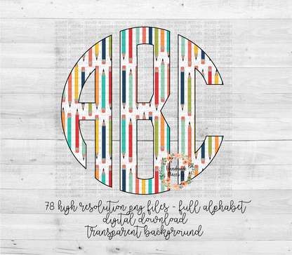 Pencil Monogram, Multi - Multiple Styles - Digital Download