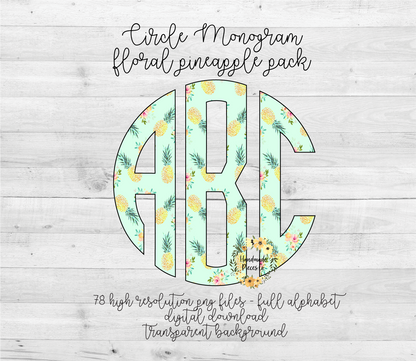 Pineapple, Floral Monogram - Multiple Styles - Digital Download