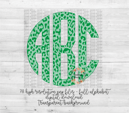 Cheetah, Green Monogram - Multiple Styles - Digital Download