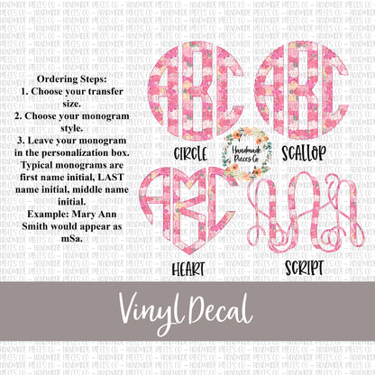 Peonies Monogram Vinyl Decal