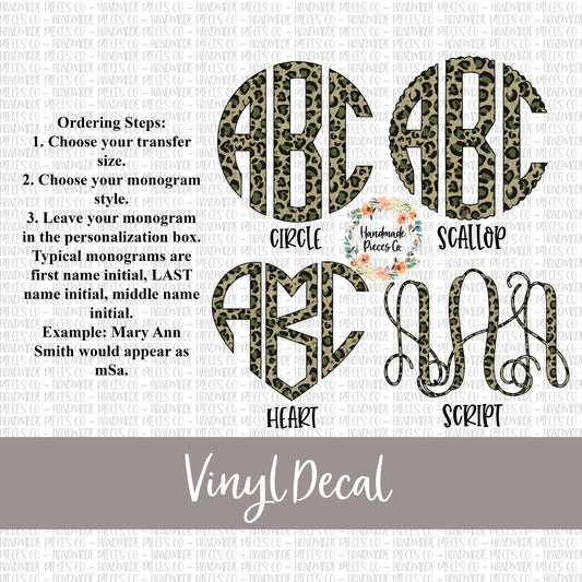 Leopard Monogram Vinyl Decal, Leopard and Camouflage