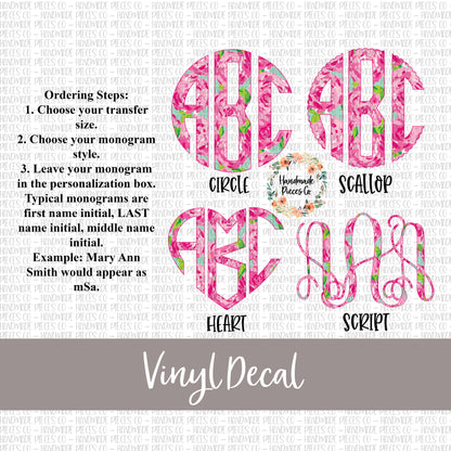 Pink Rose Monogram Vinyl Decal