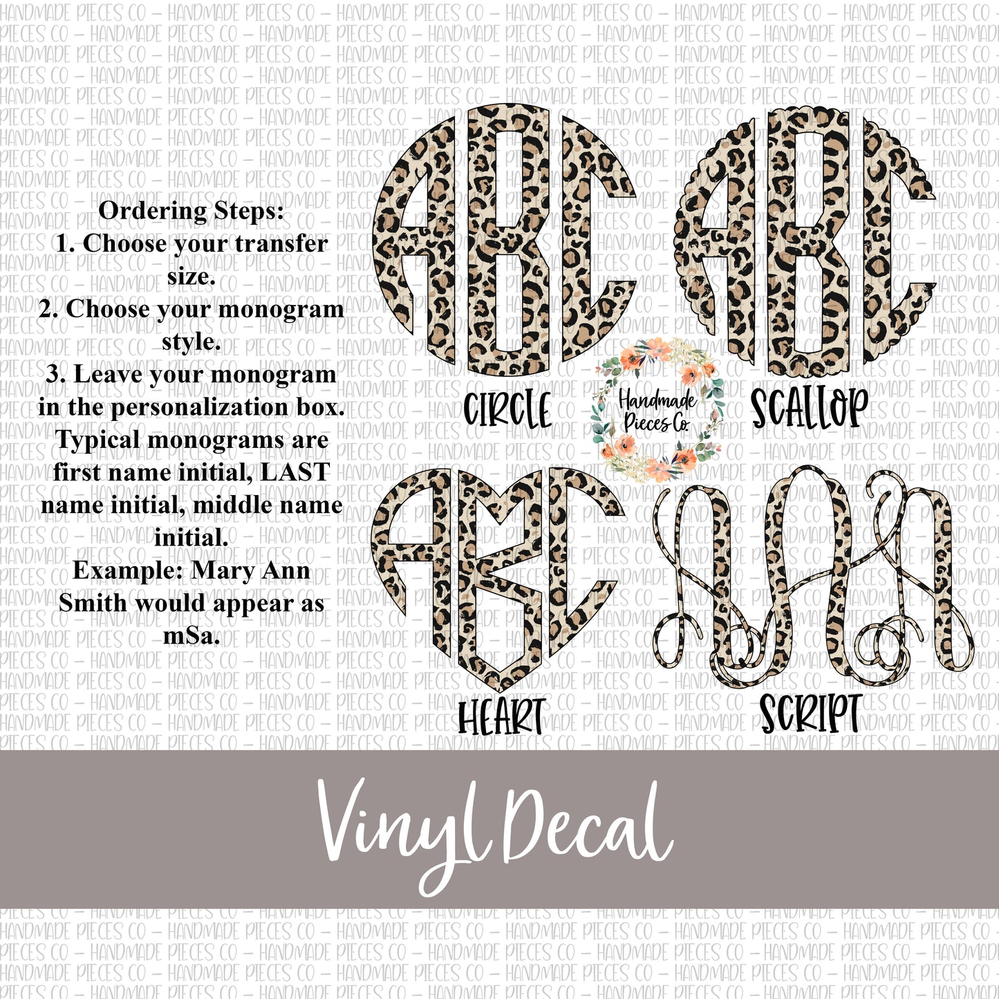 Leopard Monogram Vinyl Decal, Light Small