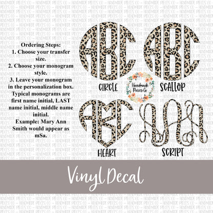 Leopard Monogram Vinyl Decal, Light Small