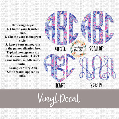 Shrimply Chic Monogram Vinyl Decal, Multicolor