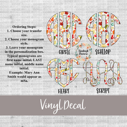 Fall Leaves Monogram Vinyl Decal
