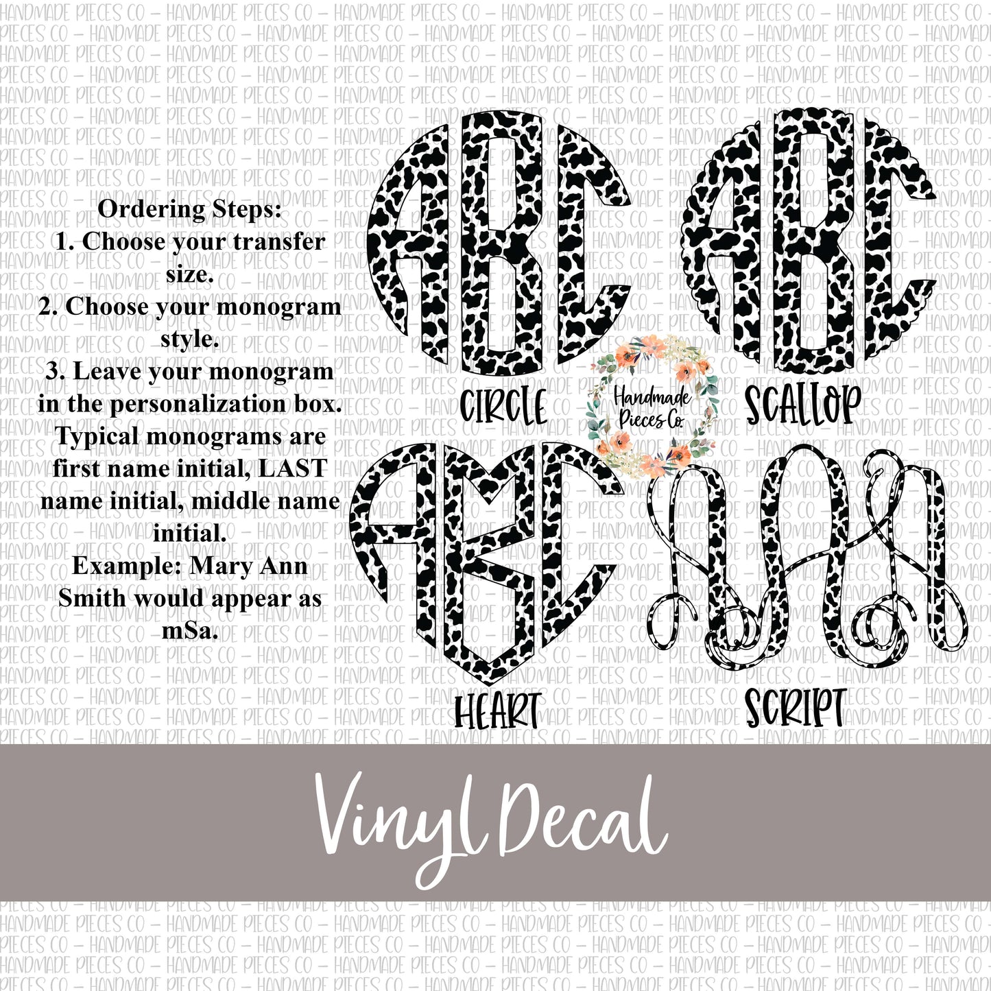 Cow Monogram Vinyl Decal, Black