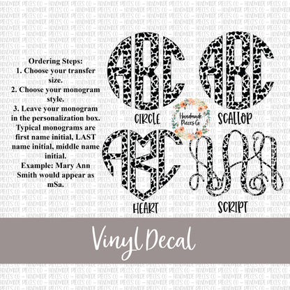 Cow Monogram Vinyl Decal, Black