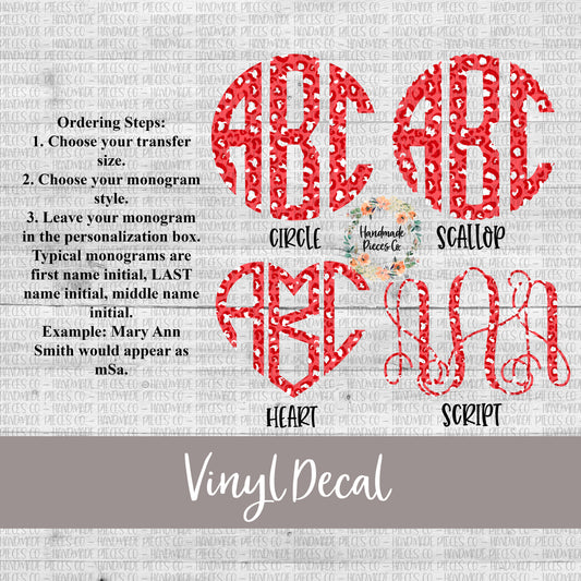 Leopard Monogram Vinyl Decal, Red