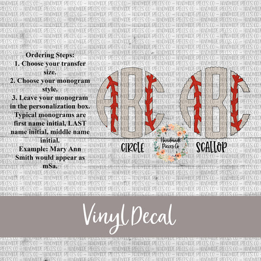 Baseball Monogram Vinyl Decal