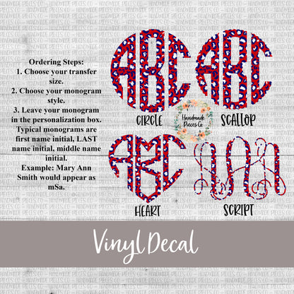 Leopard Monogram Vinyl Decal, Red White and Blue