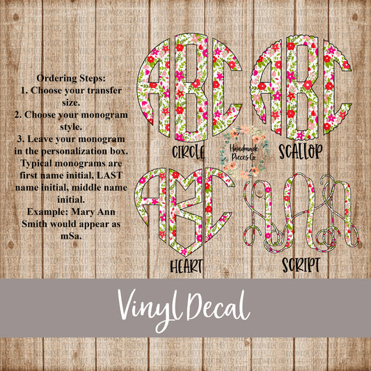 Pink Floral Monogram Vinyl Decal