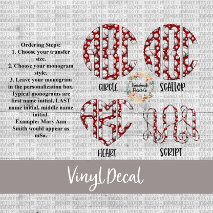 Baseball, Red Background Monogram Vinyl Decal