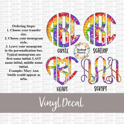 Tie Dye Monogram Vinyl Decal, Version 3