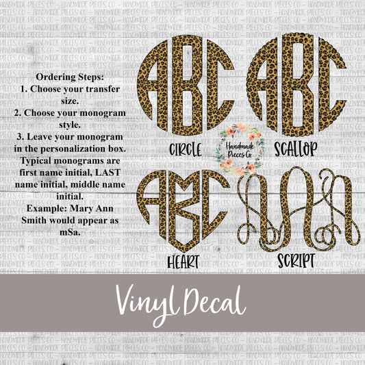 Leopard Monogram Vinyl Decal, Small