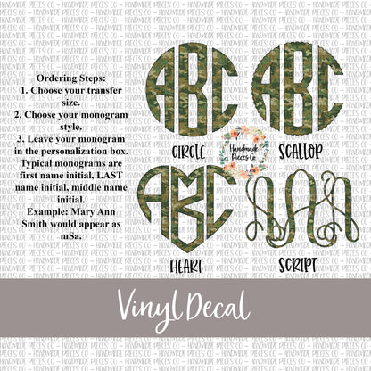 Camouflage Monogram Vinyl Decal, Camo 2