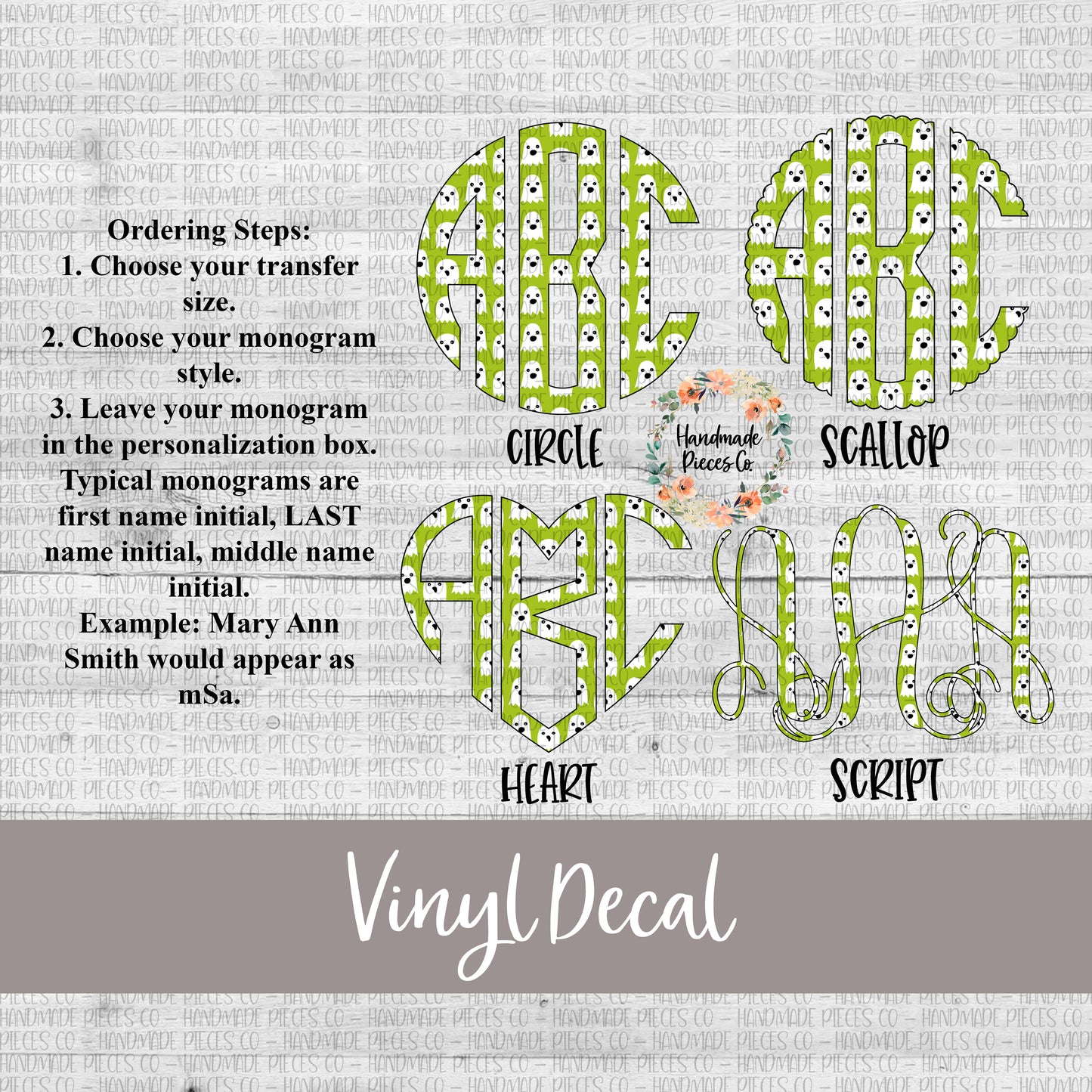 Halloween Monogram Vinyl Decal, Ghosts