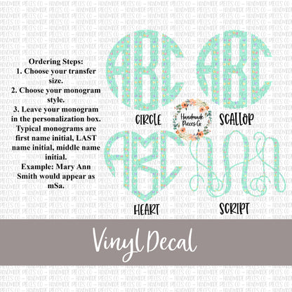 Conversation Hearts Monogram Vinyl Decal, Green