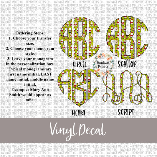 Christmas Monogram Vinyl Decal, Santa