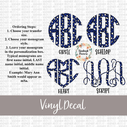 Leopard Monogram Vinyl Decal, Blue Leopard