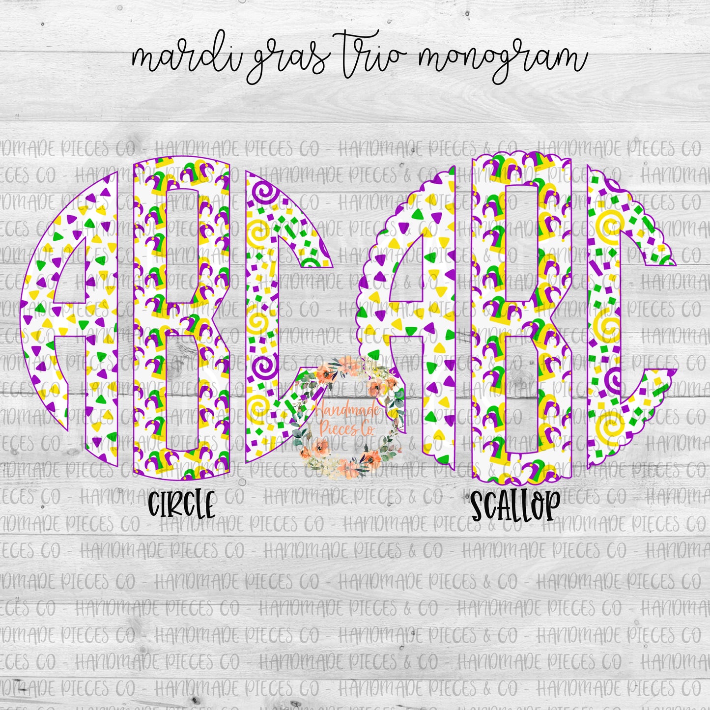 Mardi Gras Trio Monogram - Multiple Styles - Digital Download