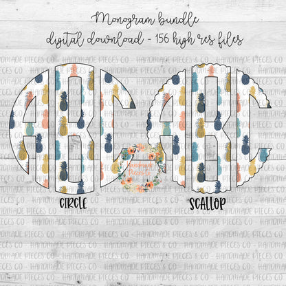 Pineapple Monogram, Multicolor - Multiple Styles - Digital Download