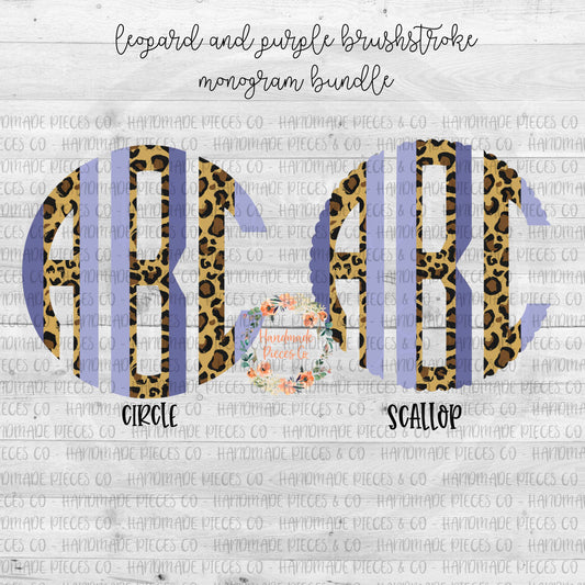 Leopard and Purple Brushstroke Monogram - Multiple Styles - Digital Download
