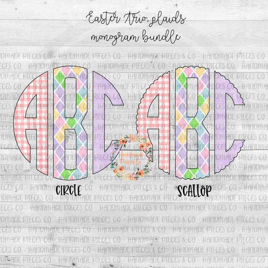 Easter Trio Monogram, Plaid - Multiple Styles - Digital Download